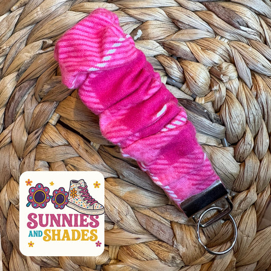 RTS - Pink Plaid Flannel Scrunchie Keychain