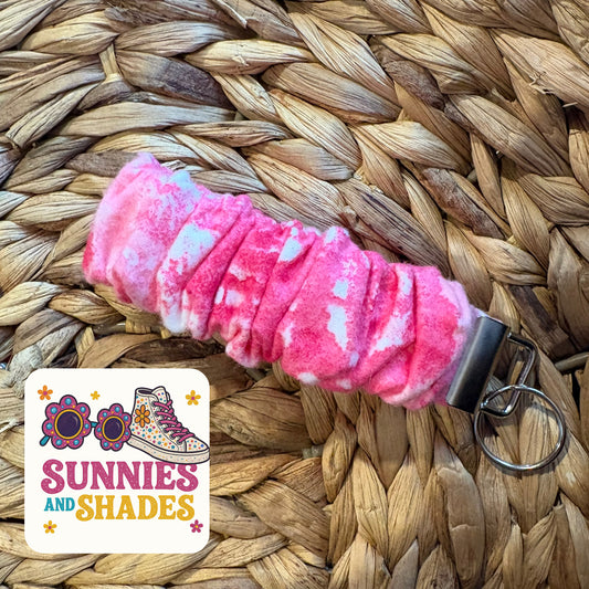 RTS - Pink Tie-dye Flannel Scrunchie Keychain