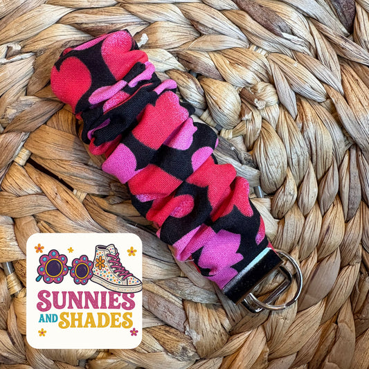 RTS - Black w/ Large Hearts Scrunchie Keychains