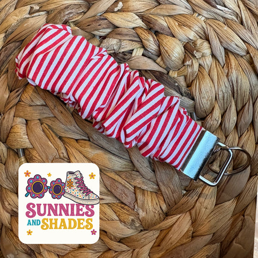 RTS - Red and White Striped Scrunchie Keychain