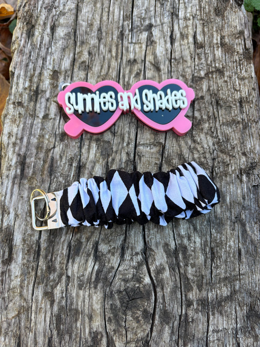 RTS - Black and White Diamond Scrunchie Keychain