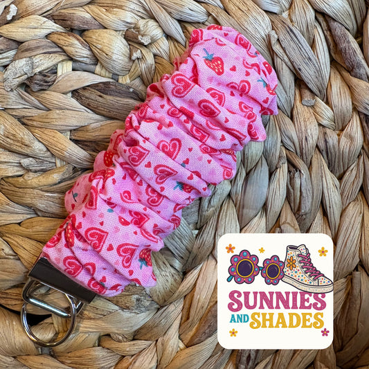 RTS - Strawberry Hearts Scrunchie Keychain