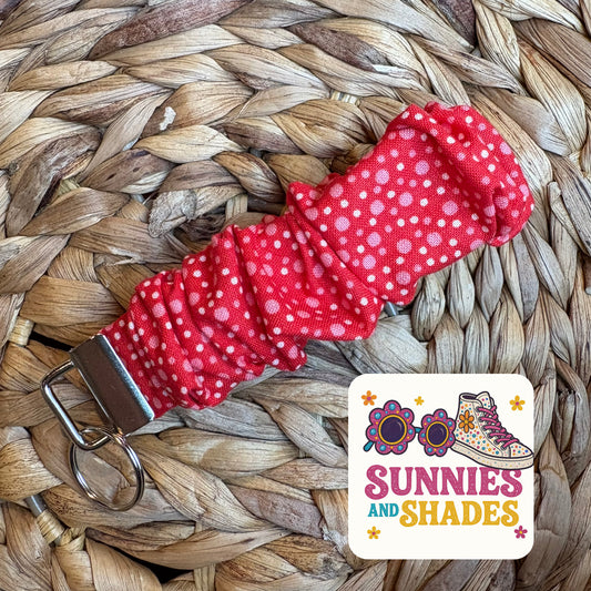 RTS - Red w/ white and pink polka dot keychain