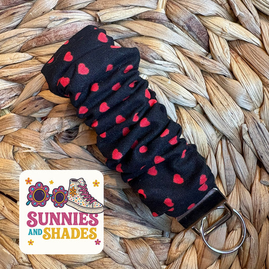 RTS - Black w/ Red heart Scrunchie keychain